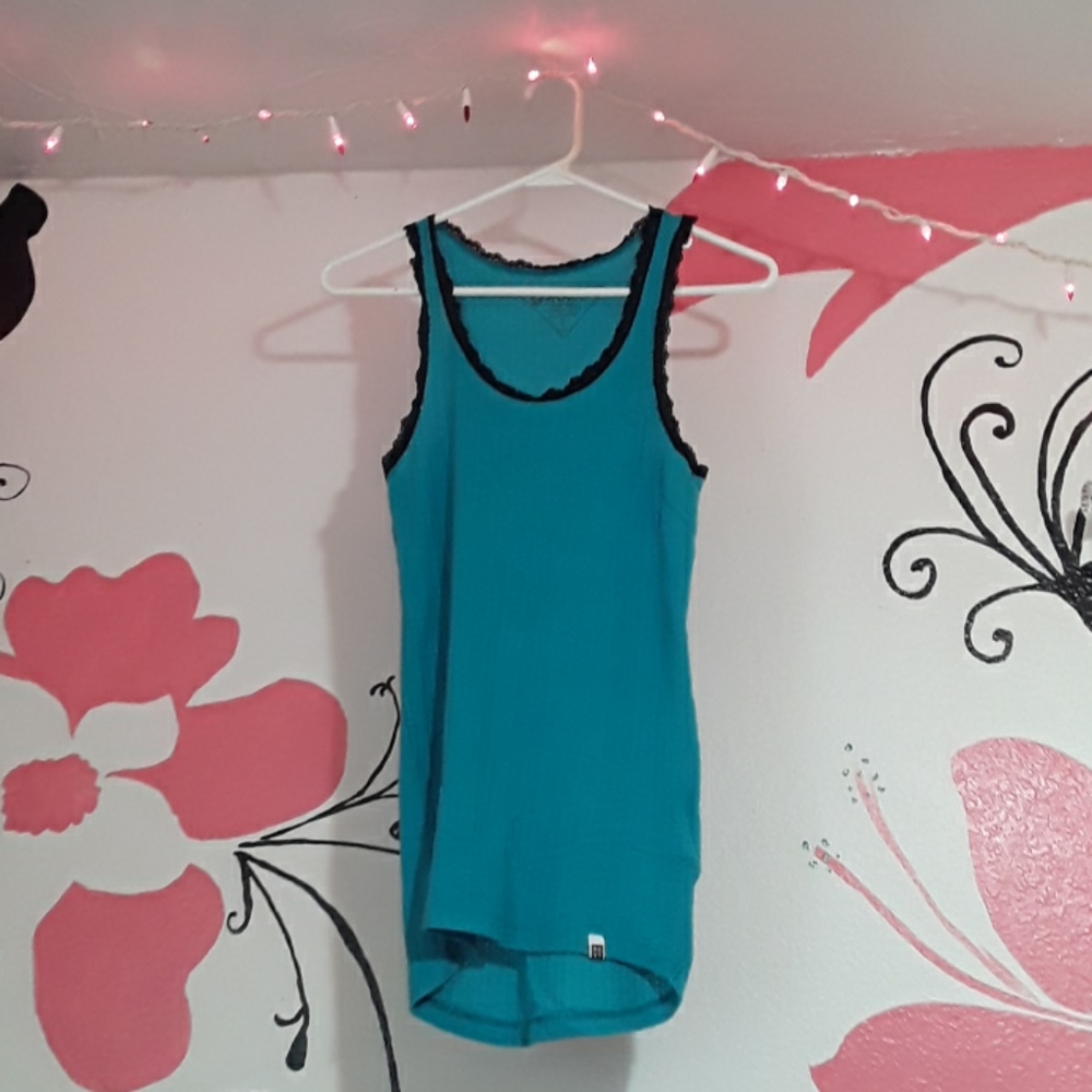 Girls Tank top Turquoise w/ black lace